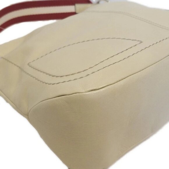 BALLY - Beige Red Leather Canvas Handbag - Picture 5 of 8